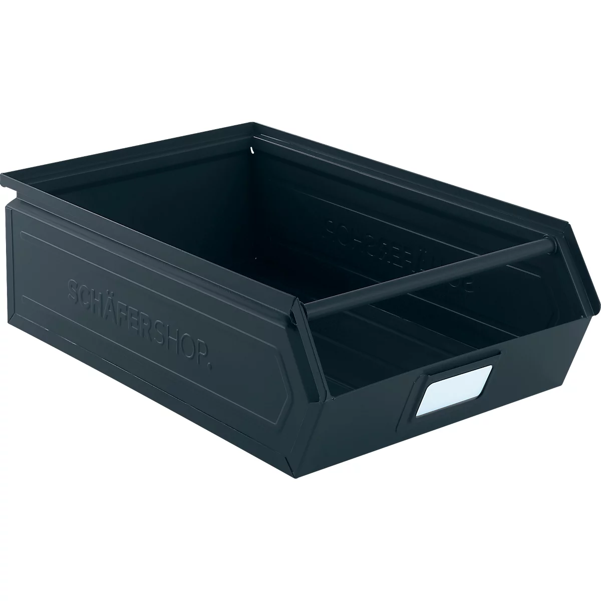 Schäfer Shop Select magazijnbak met open voorzijde, met draagbeugel, 18,5 l, 80 kg, L 501 x B 308 x H 146 mm, staal, RAL 5008 (grijsblauw)
