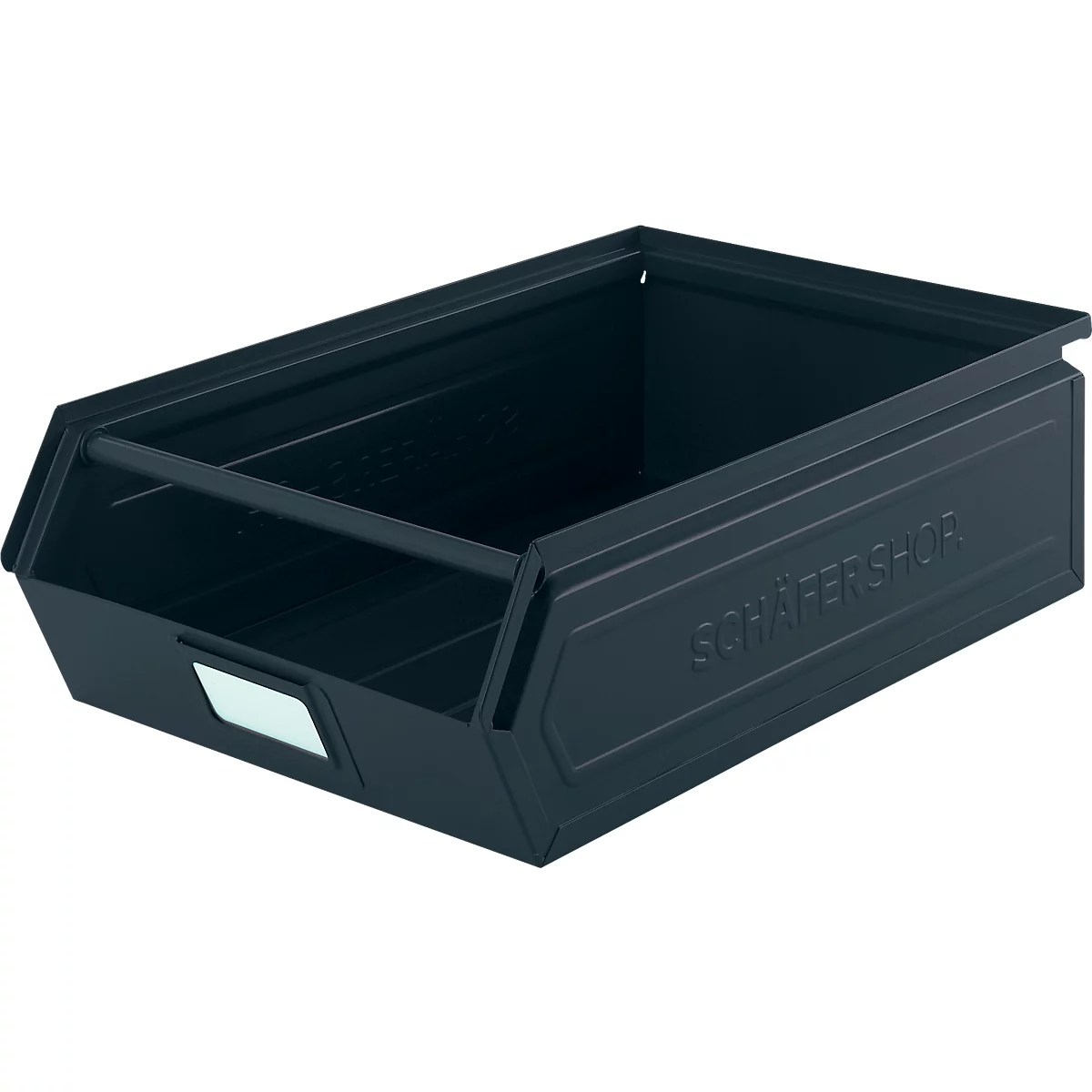 Schäfer Shop Select magazijnbak met open voorzijde, met draagbeugel, 18,5 l, 80 kg, L 501 x B 308 x H 146 mm, staal, RAL 5008 (grijsblauw)