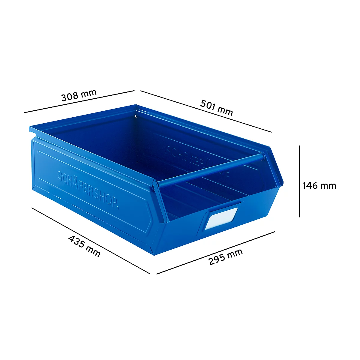 Schäfer Shop Select magazijnbak met open voorzijde, met draagbeugel, 18,5 l, 80 kg, L 501 x B 308 x H 146 mm, staal, RAL 5015 (hemelsblauw)