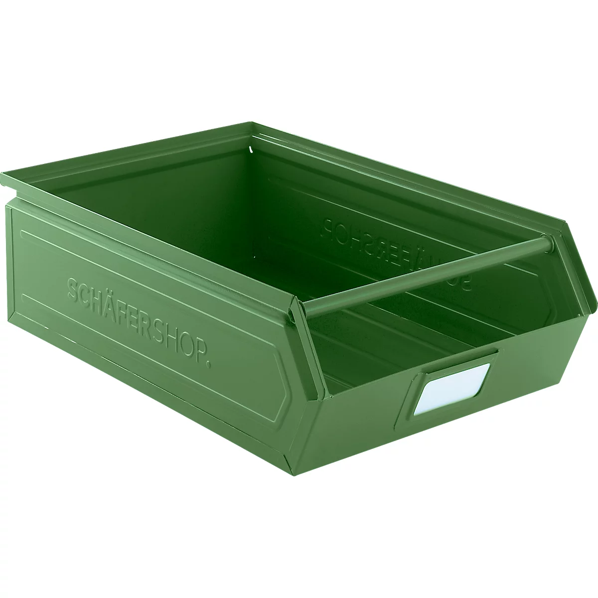 Schäfer Shop Select magazijnbak met open voorzijde, met draagbeugel, 18,5 l, 80 kg, L 501 x B 308 x H 146 mm, staal, RAL 6011 (resada groen)