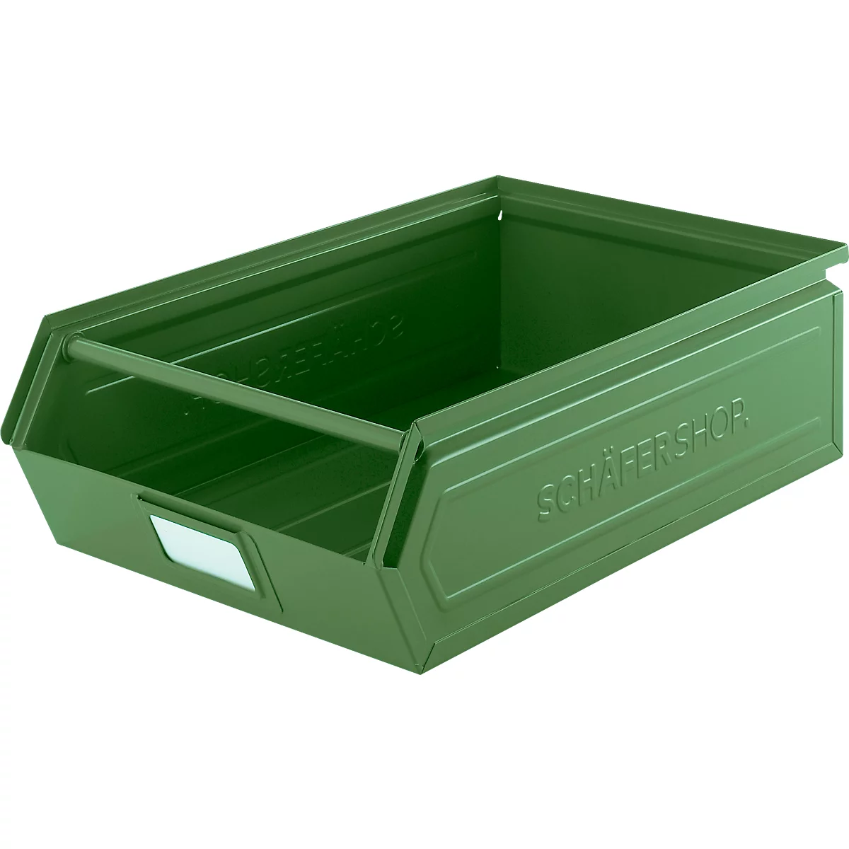 Schäfer Shop Select magazijnbak met open voorzijde, met draagbeugel, 18,5 l, 80 kg, L 501 x B 308 x H 146 mm, staal, RAL 6011 (resada groen)