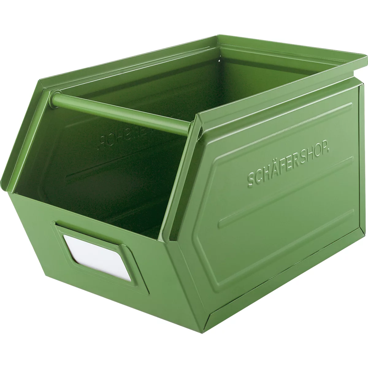 Schäfer Shop Select magazijnbak met open voorzijde, met draagbeugel, L 377 x B 211 x H 201 mm, 11,5 l, 60 kg, staal, RAL 6011 (resada groen)