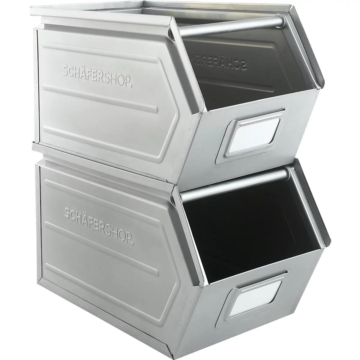 Schäfer Shop Select magazijnbak met open voorzijde, met draagbeugel, L 377 x B 211 x H 201 mm, 11,5 l, 60 kg, staal, verzinkt