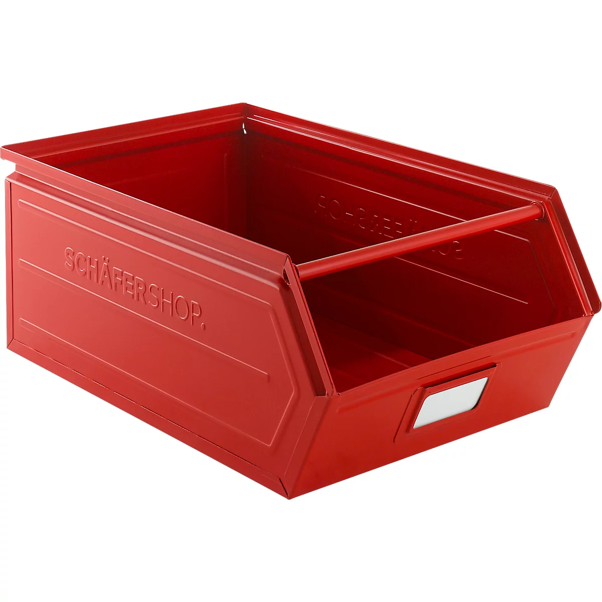 Schäfer Shop Select magazijnbak met open voorzijde, met draagbeugel, L 524 x B 307 x H 201 mm, 26 l, 120 kg, staal, RAL 3000 (vuurrood)