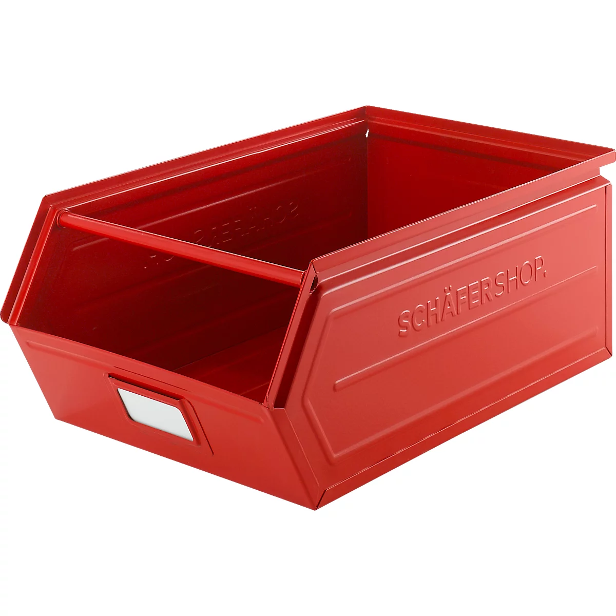 Schäfer Shop Select magazijnbak met open voorzijde, met draagbeugel, L 524 x B 307 x H 201 mm, 26 l, 120 kg, staal, RAL 3000 (vuurrood)