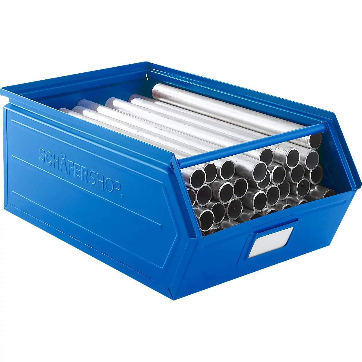 Schäfer Shop Select magazijnbak met open voorzijde, met draagbeugel, L 524 x B 307 x H 201 mm, 26 l, 120 kg, staal, RAL 5015 (hemelsblauw)
