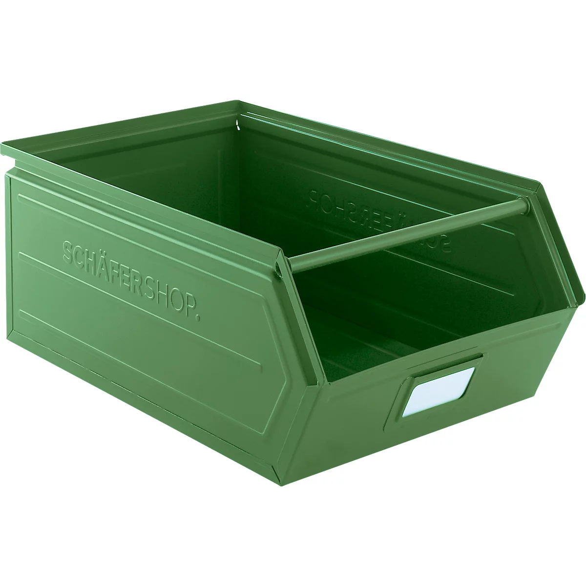 Schäfer Shop Select magazijnbak met open voorzijde, met draagbeugel, L 524 x B 307 x H 201 mm, 26 l, 120 kg, staal, RAL 6011 (resada groen)