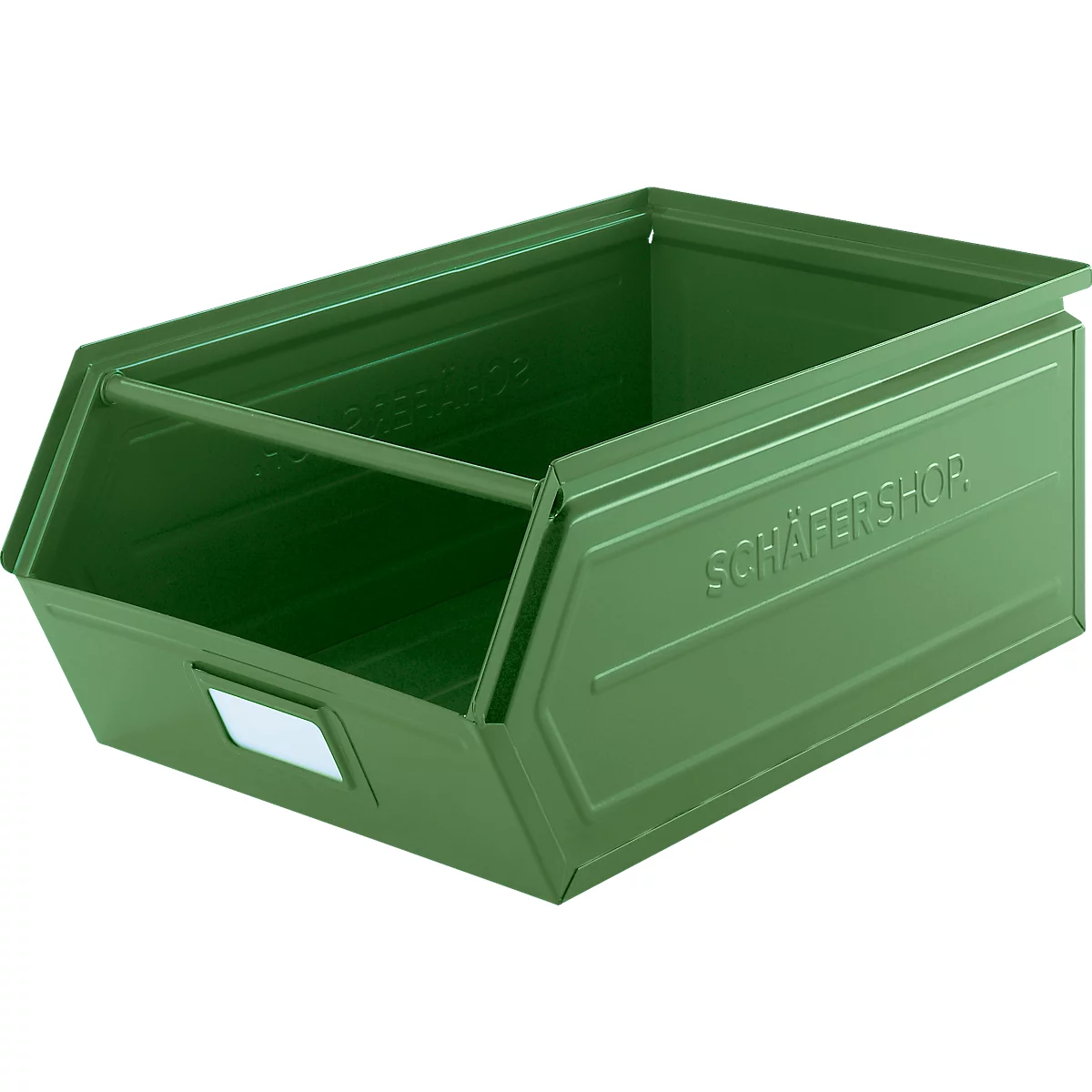 Schäfer Shop Select magazijnbak met open voorzijde, met draagbeugel, L 524 x B 307 x H 201 mm, 26 l, 120 kg, staal, RAL 6011 (resada groen)