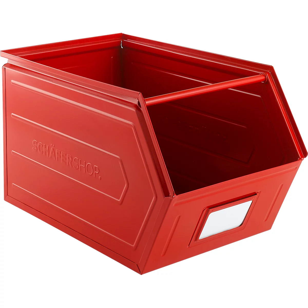 Schäfer Shop Select magazijnbak met open voorzijde, met draagbeugel, L 550 x B 307 x H 298 mm, 40 l, 150 kg, staal, RAL 3000 (vuurrood)