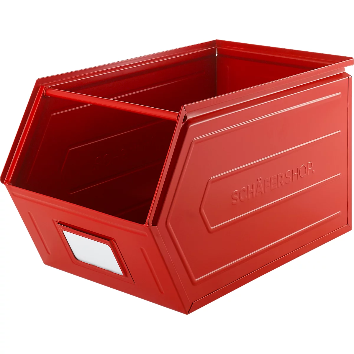 Schäfer Shop Select magazijnbak met open voorzijde, met draagbeugel, L 550 x B 307 x H 298 mm, 40 l, 150 kg, staal, RAL 3000 (vuurrood)