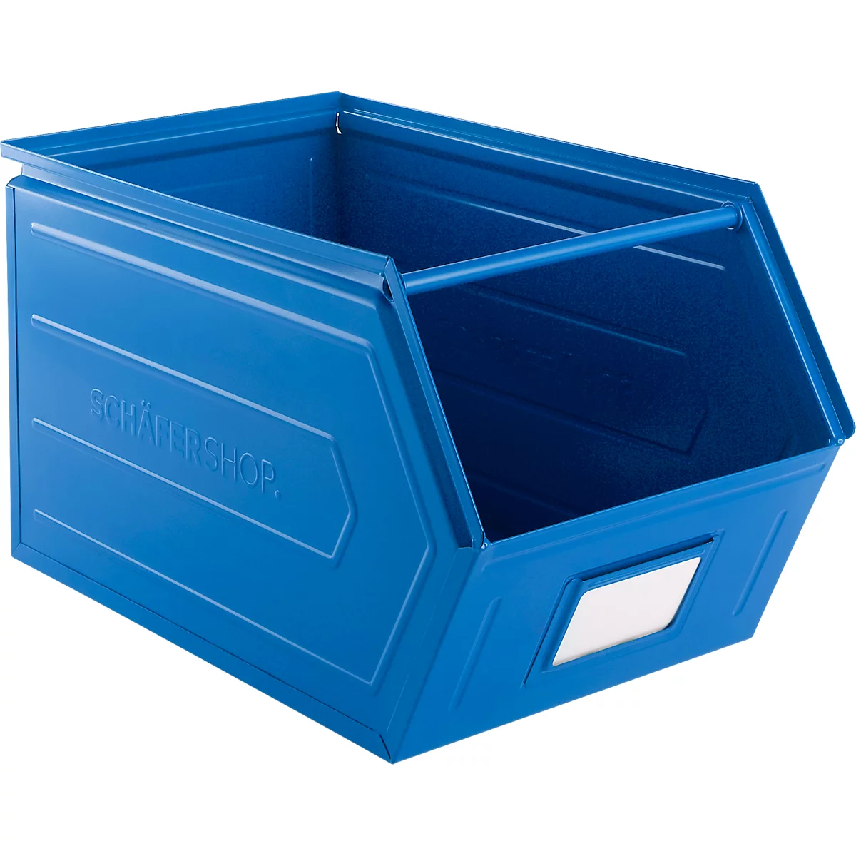 Schäfer Shop Select magazijnbak met open voorzijde, met draagbeugel, L 550 x B 307 x H 298 mm, 40 l, 150 kg, staal, RAL 5015 (hemelsblauw)