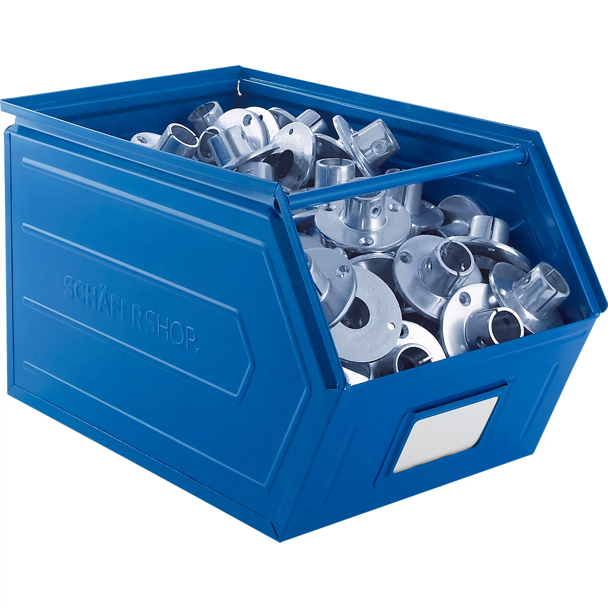 Schäfer Shop Select magazijnbak met open voorzijde, met draagbeugel, L 550 x B 307 x H 298 mm, 40 l, 150 kg, staal, RAL 5015 (hemelsblauw)