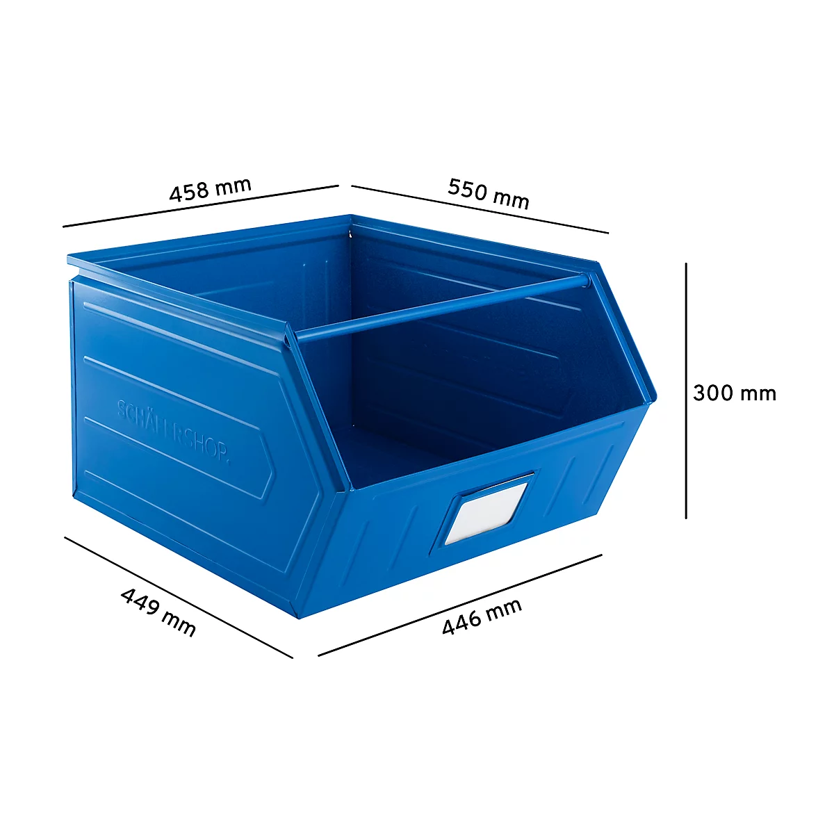 Schäfer Shop Select magazijnbak met open voorzijde, met draagbeugel, L 550 x B 458 x H 300 mm, 60 l, 130 kg, staal, RAL 5015 (hemelsblauw)