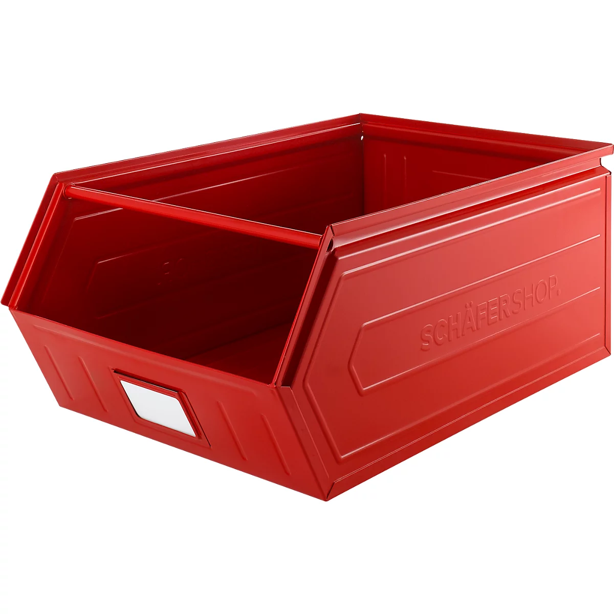 Schäfer Shop Select magazijnbak met open voorzijde, met draagbeugel, L 732 x B 459 x H 300 mm, 84 l, 180 kg, staal, RAL 3000 (vuurrood)