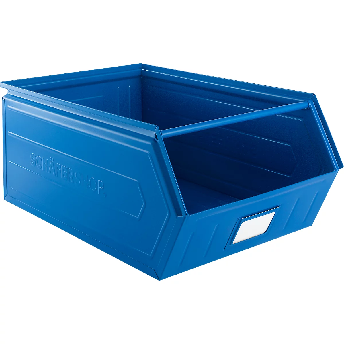 Schäfer Shop Select magazijnbak met open voorzijde, met draagbeugel, L 732 x B 459 x H 300 mm, 84 l, 180 kg, staal, RAL 5015 (hemelsblauw)