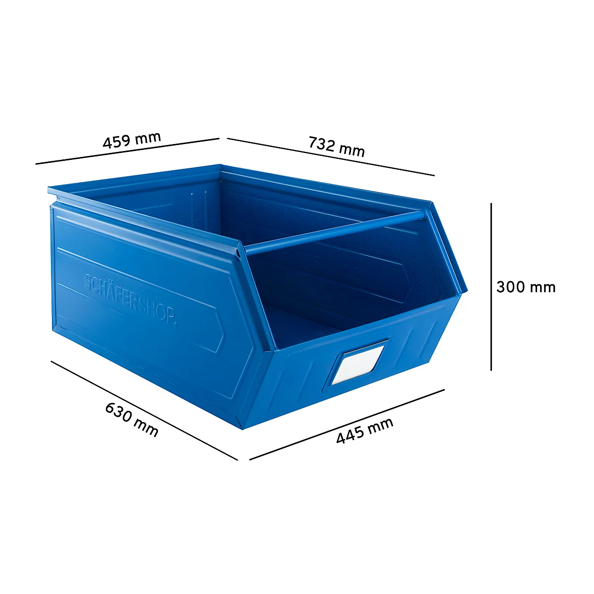 Schäfer Shop Select magazijnbak met open voorzijde, met draagbeugel, L 732 x B 459 x H 300 mm, 84 l, 180 kg, staal, RAL 5015 (hemelsblauw)