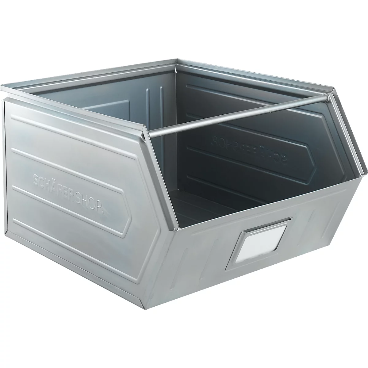 Schäfer Shop Select magazijnbak met open voorzijde, met steunbeugel, L 550 x B 458 x H 300 mm, 60 l, 130 kg, staal, elektrolytisch verzinkt
