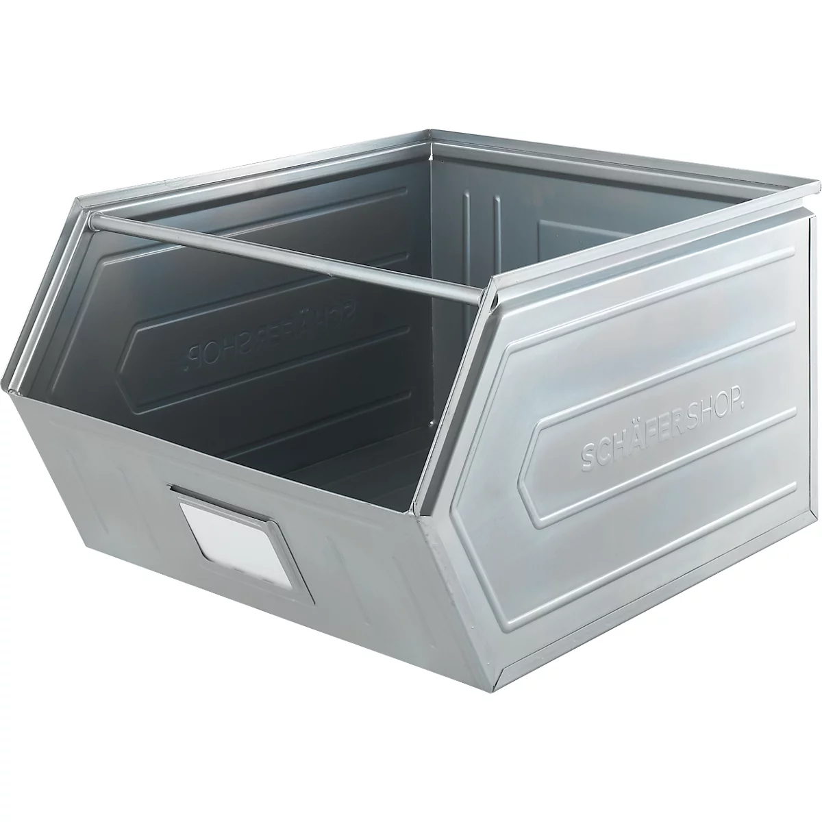 Schäfer Shop Select magazijnbak met open voorzijde, met steunbeugel, L 550 x B 458 x H 300 mm, 60 l, 130 kg, staal, elektrolytisch verzinkt