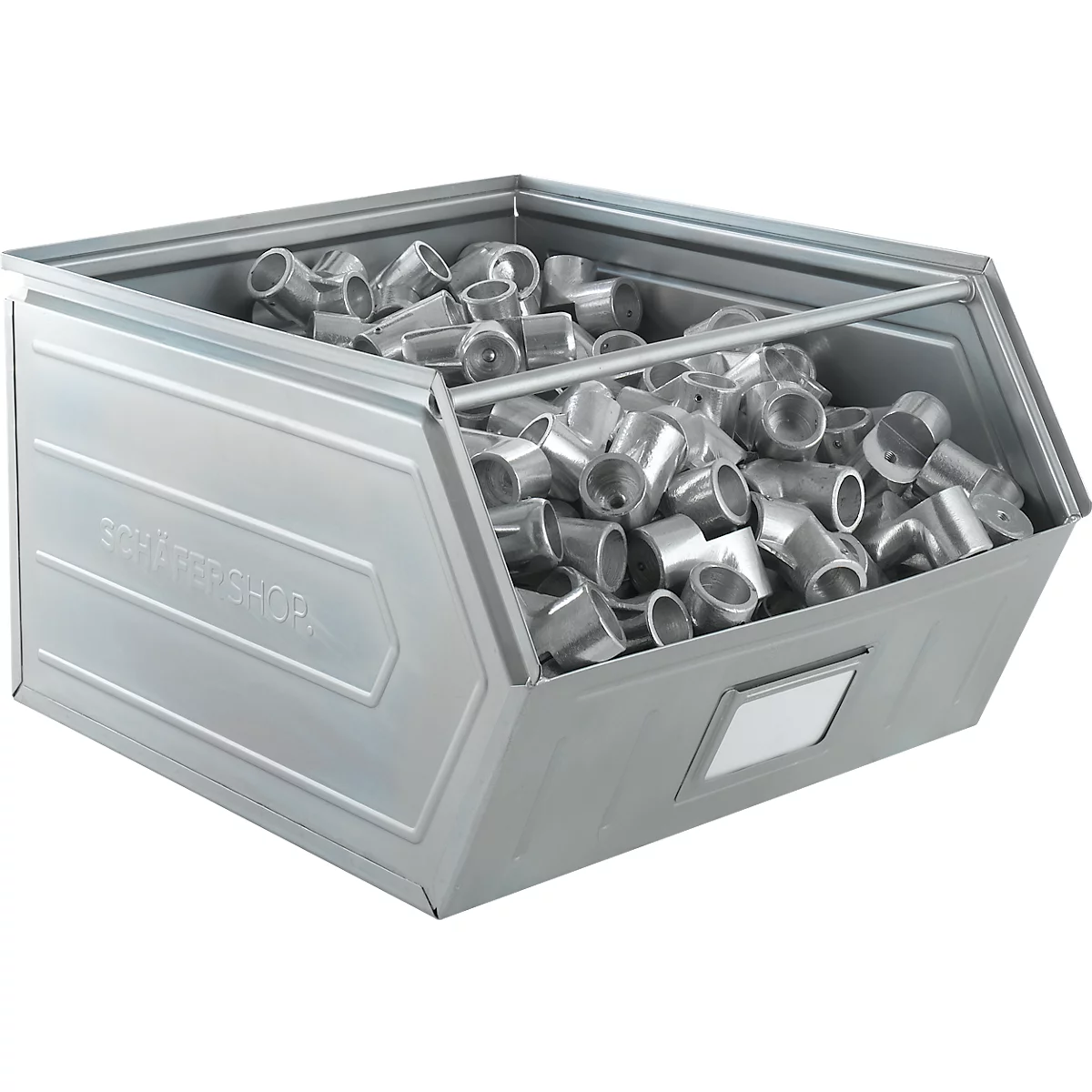 Schäfer Shop Select magazijnbak met open voorzijde, met steunbeugel, L 550 x B 458 x H 300 mm, 60 l, 130 kg, staal, elektrolytisch verzinkt