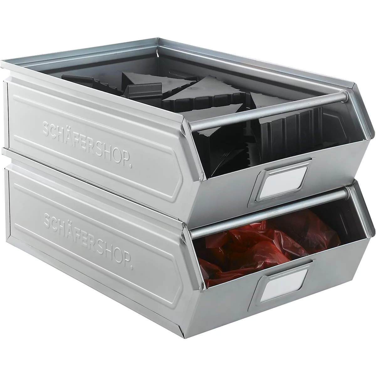 Schäfer Shop Select magazijnemmer met open voorzijde, met draagbeugel, 18,5 l, 80 kg, L 501 x B 308 x H 146 mm, staal, elektrolytisch verzinkt