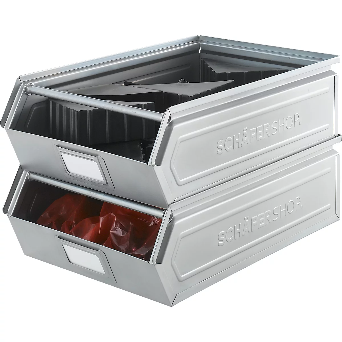 Schäfer Shop Select magazijnemmer met open voorzijde, met draagbeugel, 18,5 l, 80 kg, L 501 x B 308 x H 146 mm, staal, elektrolytisch verzinkt