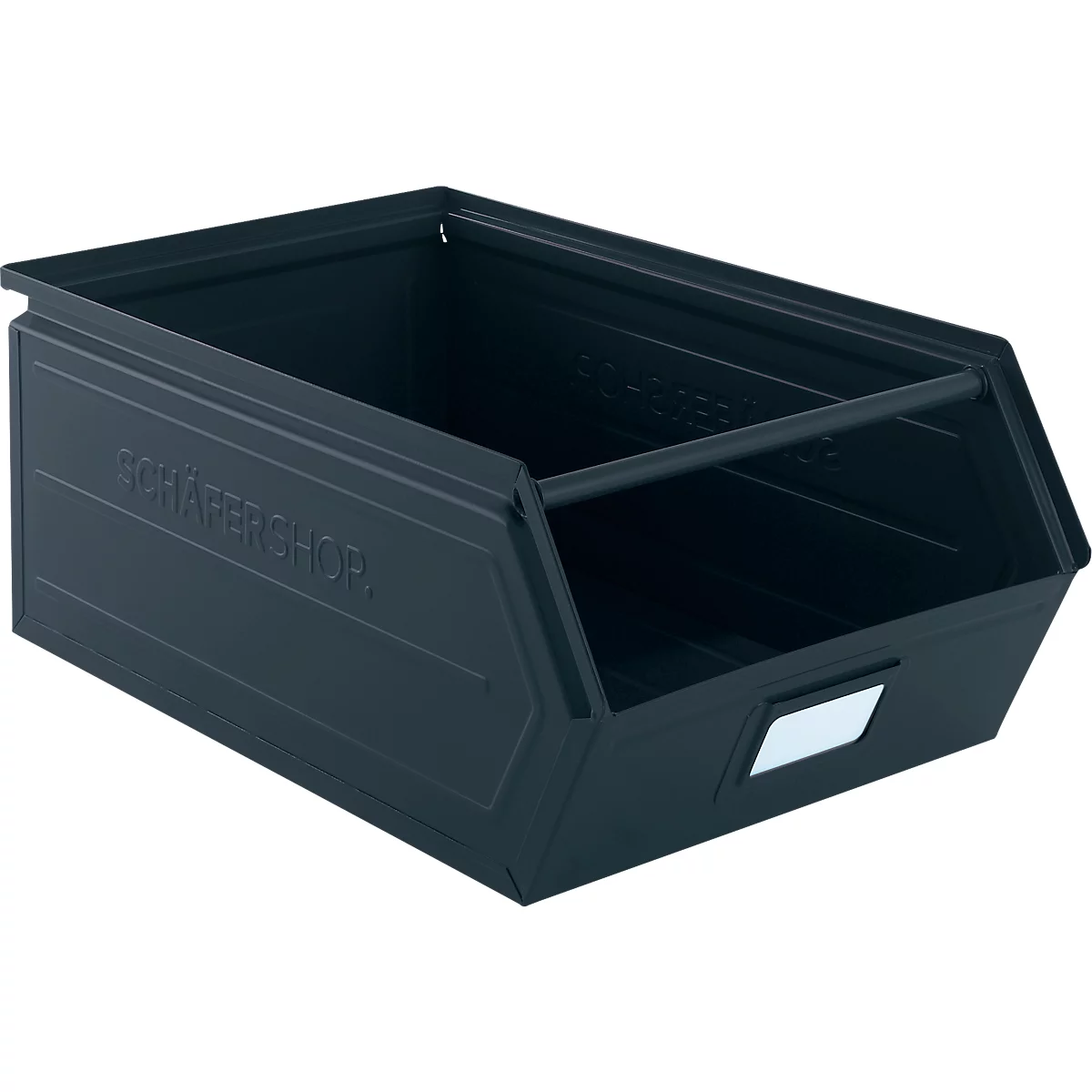 Schäfer Shop Select magazijnemmer met open voorzijde, met draagbeugel, L 524 x B 307 x H 201 mm, 26 l, 120 kg, staal, RAL 5008 (grijsblauw)