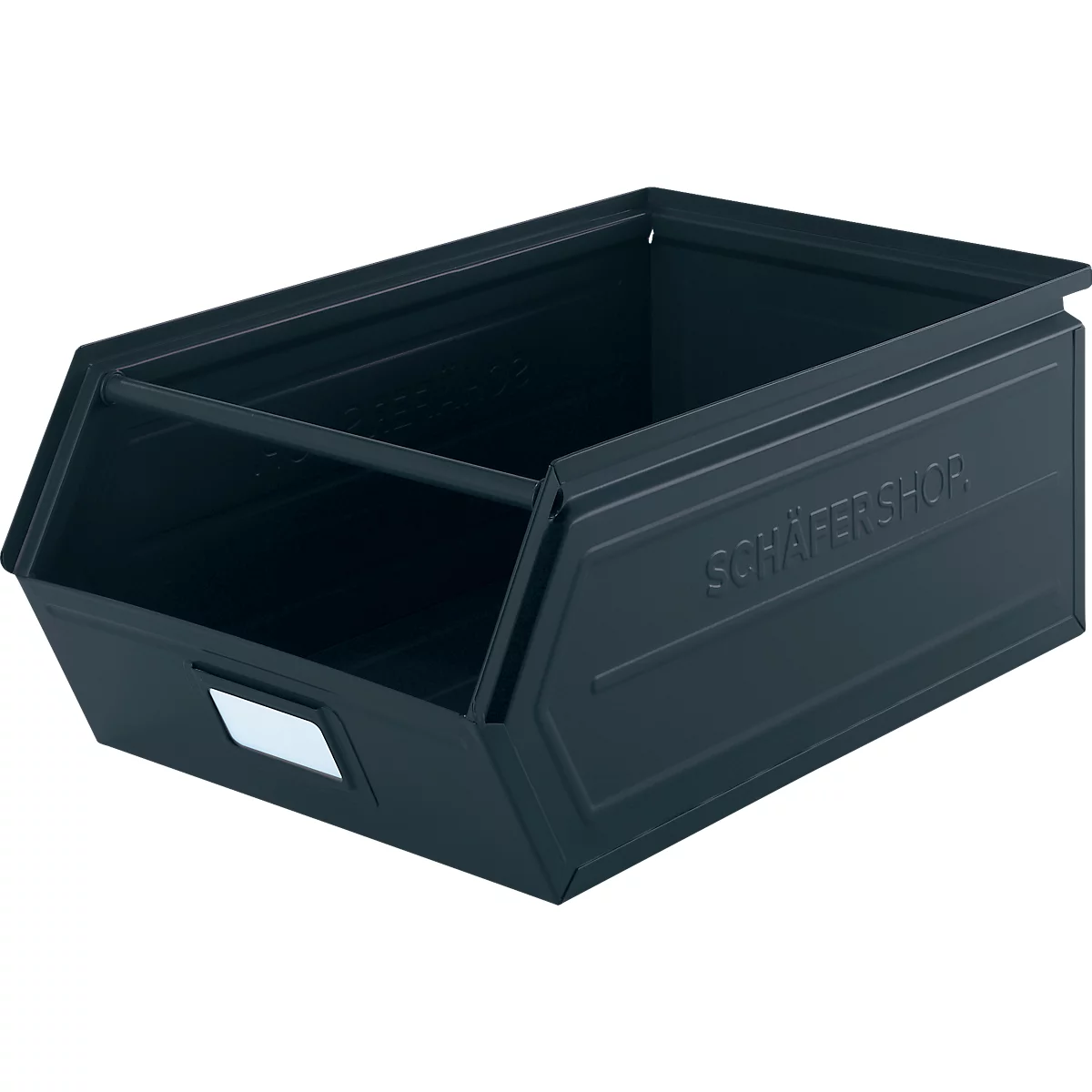 Schäfer Shop Select magazijnemmer met open voorzijde, met draagbeugel, L 524 x B 307 x H 201 mm, 26 l, 120 kg, staal, RAL 5008 (grijsblauw)