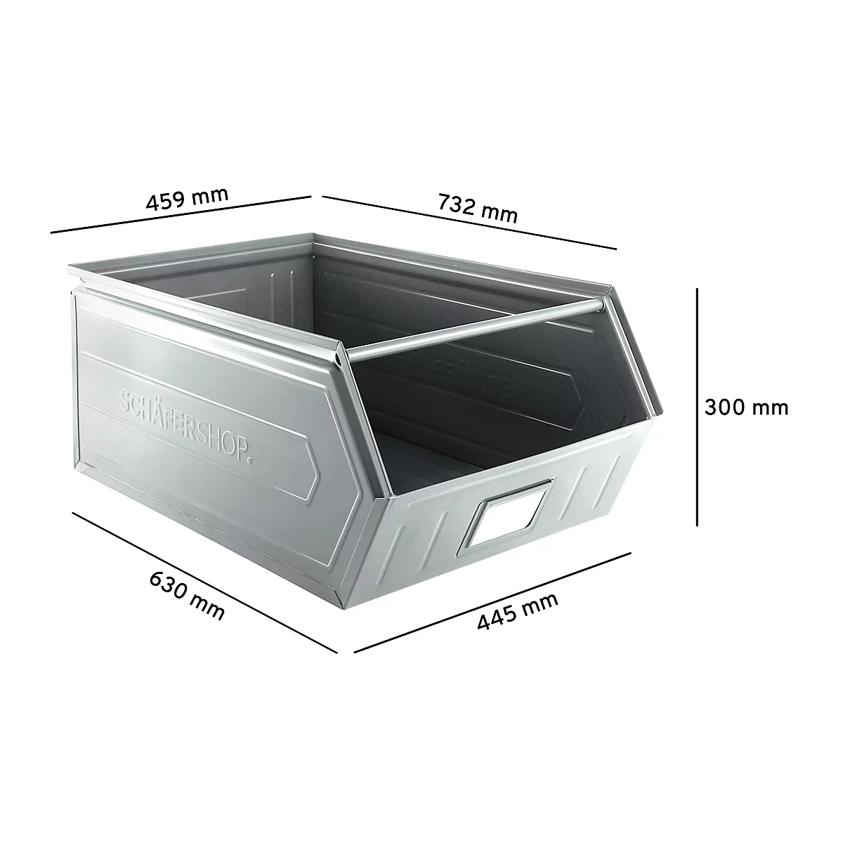 Schäfer Shop Select magazijnemmer met open voorzijde, met steunbeugel, L 732 x B 459 x H 300 mm, 84 l, 180 kg, staal, elektrolytisch verzinkt