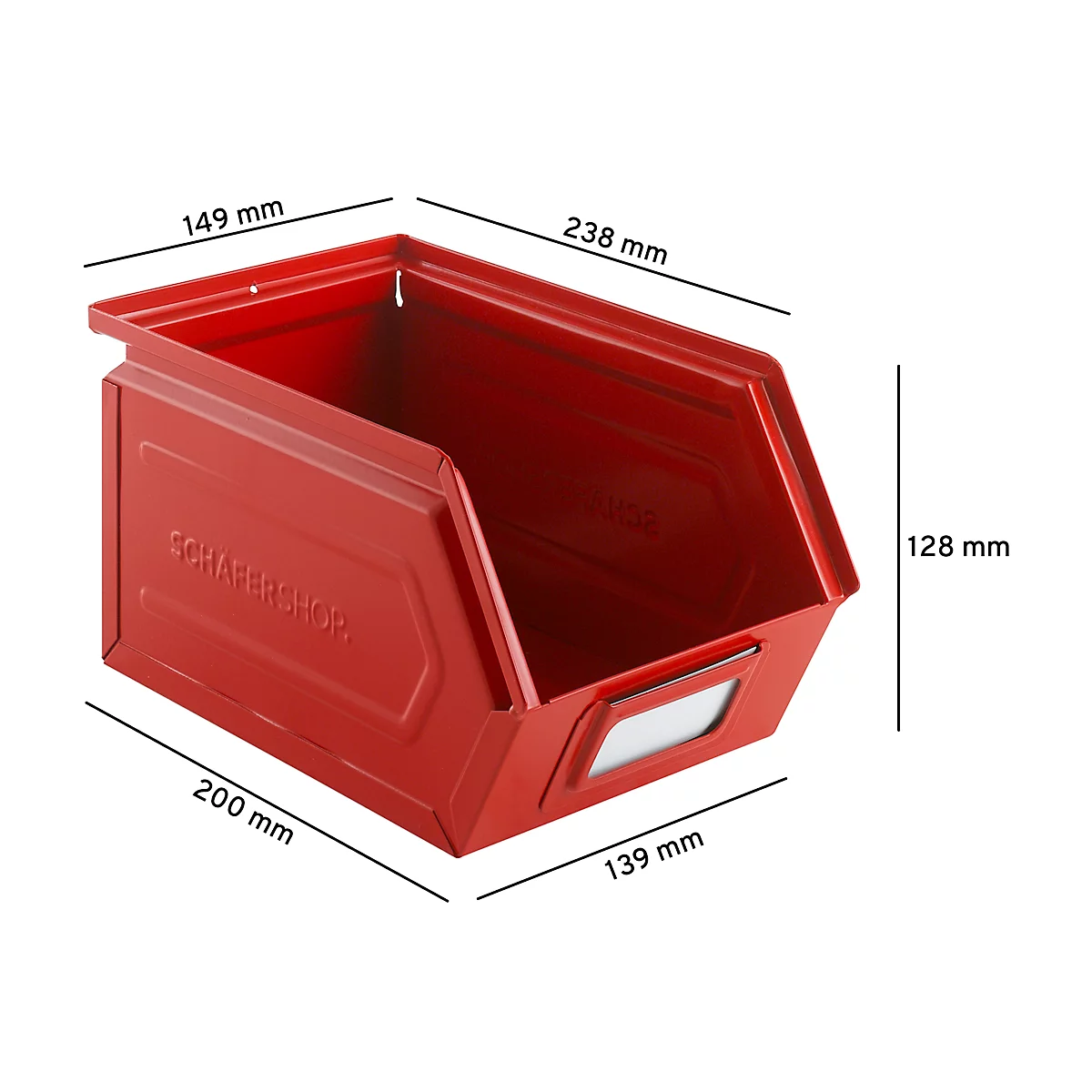 Schäfer Shop Select magazijnemmer met open voorzijde, staal, L 238 x B 149 x H 128 mm, 3,5 l, 8 kg, RAL 3000 (vuurrood)