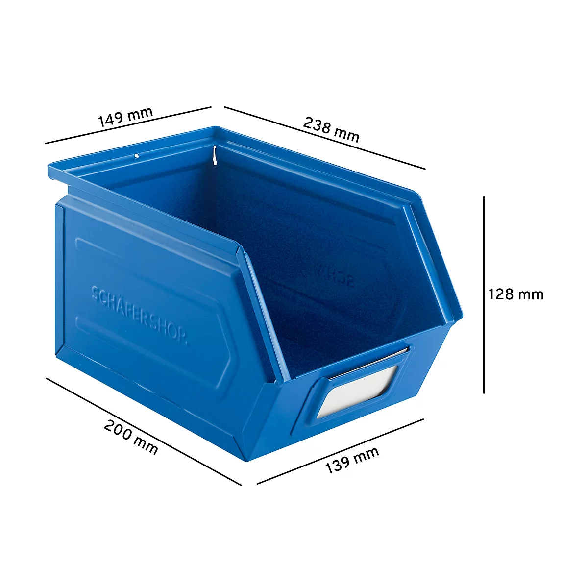 Schäfer Shop Select magazijnemmer met open voorzijde, staal, L 238 x B 149 x H 128 mm, 3,5 l, 8 kg, RAL 5015 (hemelsblauw)