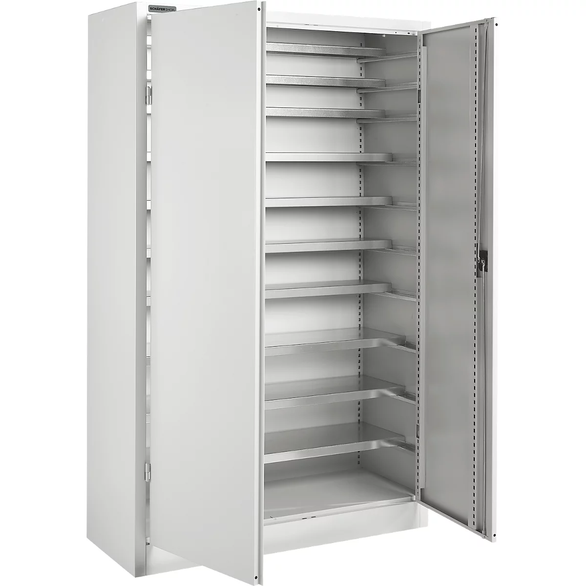 Schäfer Shop Select Magazinschrank, 10 Fachböden, ohne Ausstattung, B 1200 x T 500 x H 1935 mm, Stahl, lichtgrau