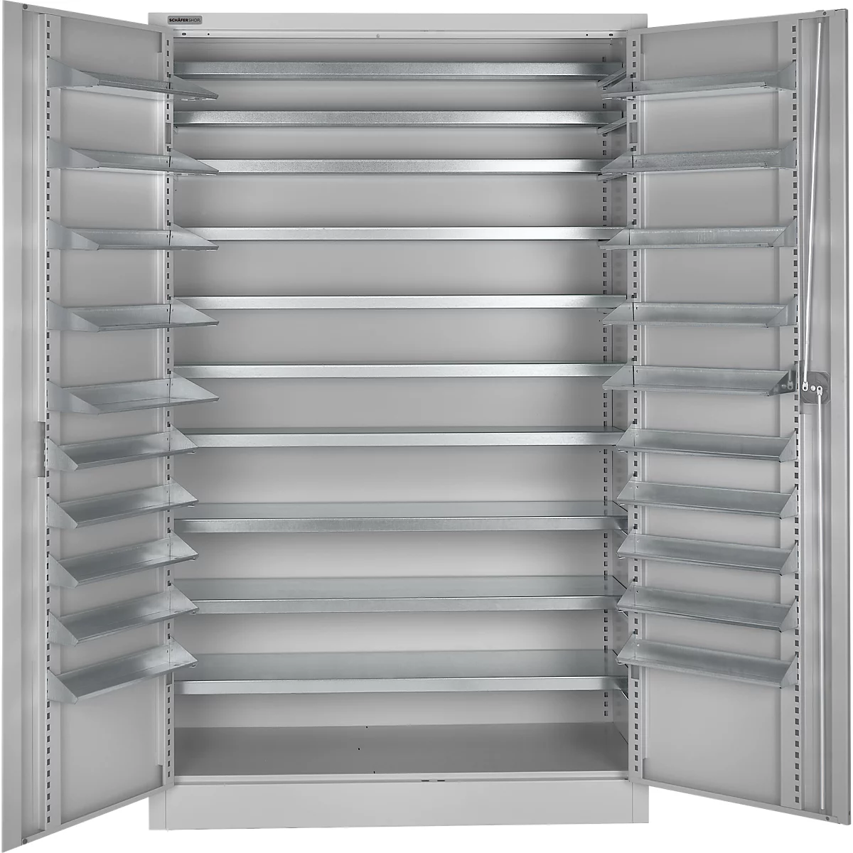 Schäfer Shop Select Magazinschrank, 10 Fachböden, ohne Ausstattung, B 1200 x T 500 x H 1935 mm, Stahl, weißaluminium