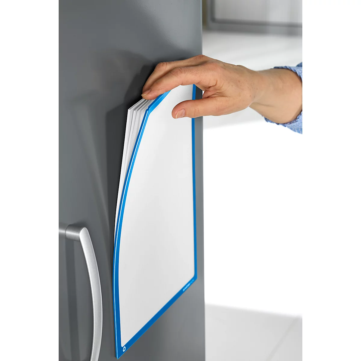 Schäfer Shop Select magneetlijst recycling, voor A4-documenten, UV-bestendig gemaakt van tot 85% gerecyclede PET-folie, blauw, 4 stuks