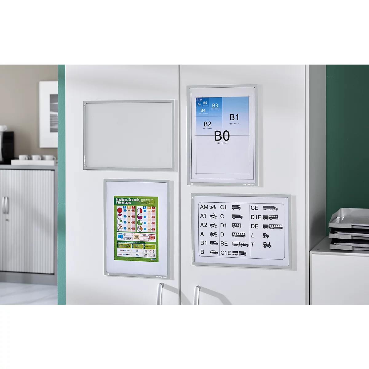 Schäfer Shop Select magneetlijst recycling, voor A4-documenten, UV-bestendig gemaakt van tot 85% gerecyclede PET-folie, grijs, 4 stuks