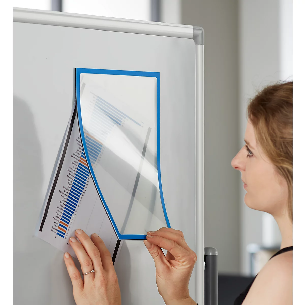 Schäfer Shop Select magneetlijst, voor A4-documenten, UV-bestendige PET-folie, blauw, 4 stuks