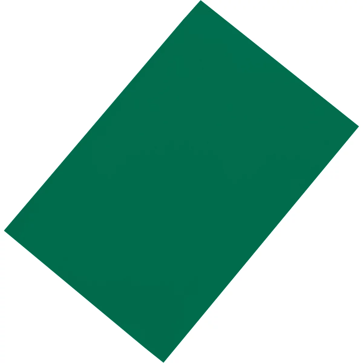 A green, rectangular object is placed diagonally against a white background.