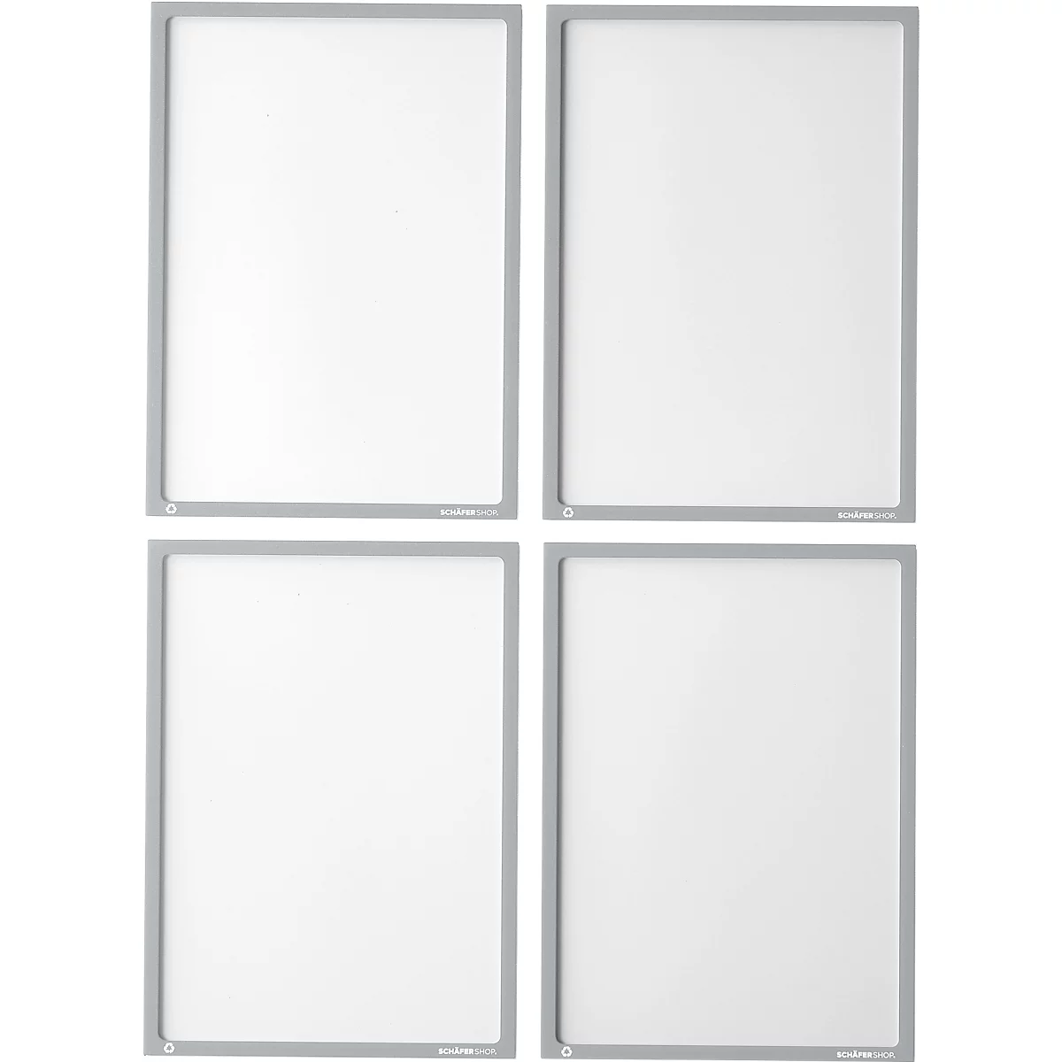 Schäfer Shop Select Magnetrahmen Recycling, für A4-Dokumente, UV-beständige aus bis zu 85% recycelter PET-Folie, grau, 4 Stück