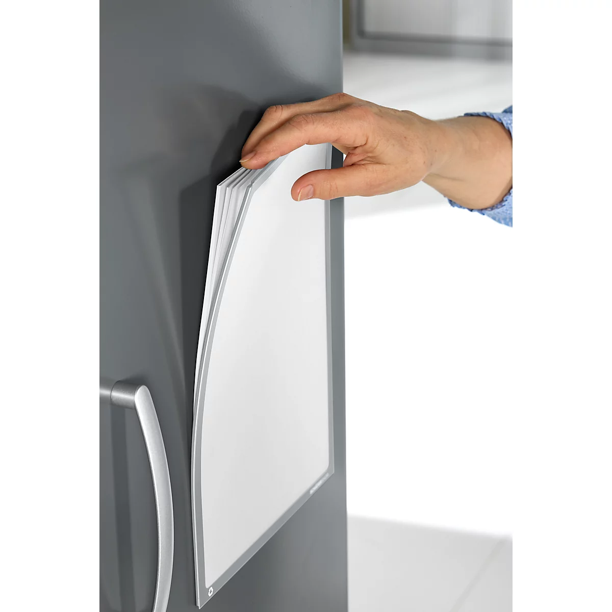 Schäfer Shop Select Magnetrahmen Recycling, für A4-Dokumente, UV-beständige aus bis zu 85% recycelter PET-Folie, grau, 4 Stück
