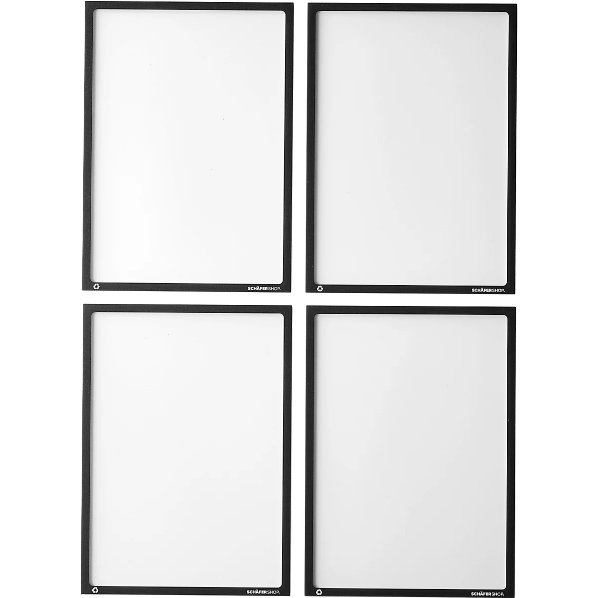 Schäfer Shop Select Magnetrahmen Recycling, für A4-Dokumente, UV-beständige aus bis zu 85% recycelter PET-Folie, schwarz, 4 Stück