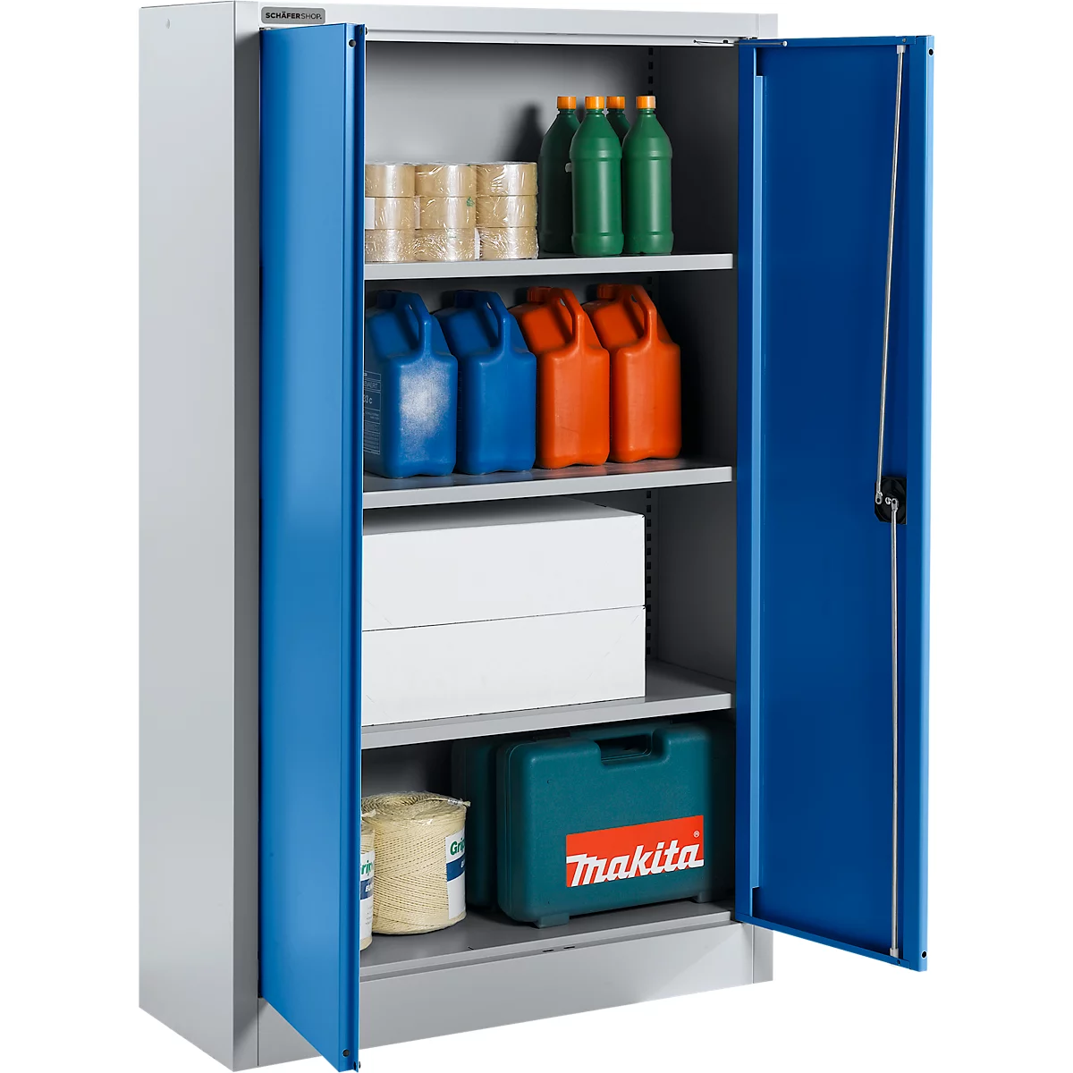 Schäfer Shop Select materiaalkast MSI 16408 , B 800 x D 400 x H 1535 mm, 3 etages, staal, alu wit RAL 9006/enzisch blauw RAL 5010