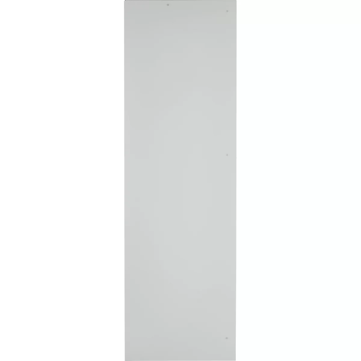 Plain, rectangular, light door with visible screws.