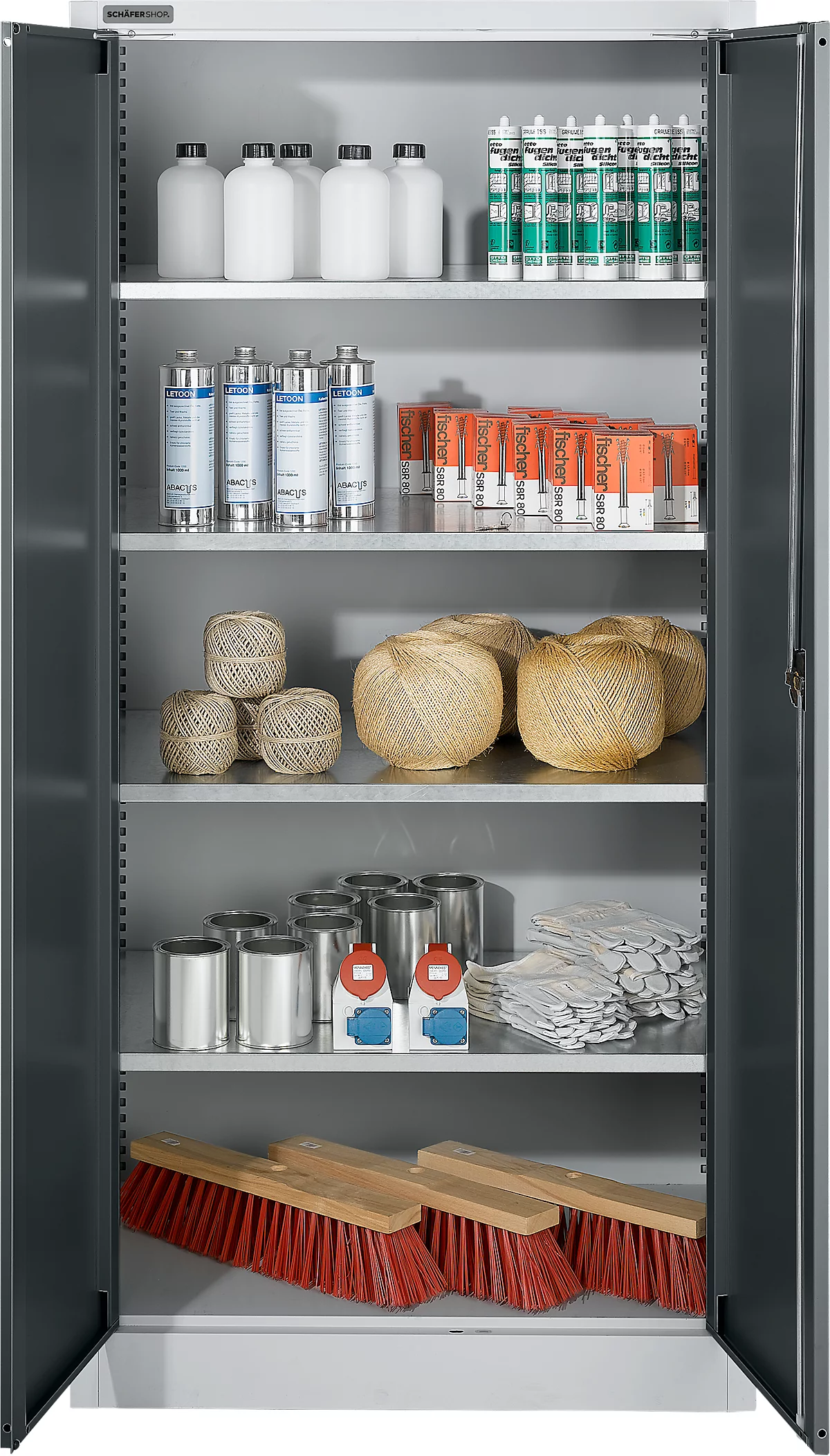 Schäfer Shop Select Material cabinet MSI 2609 S, versión reforzada, hasta 100 kg/estantería, ancho 950 x fondo 600 x alto 1935 mm, aluminio blanco/gris antracita