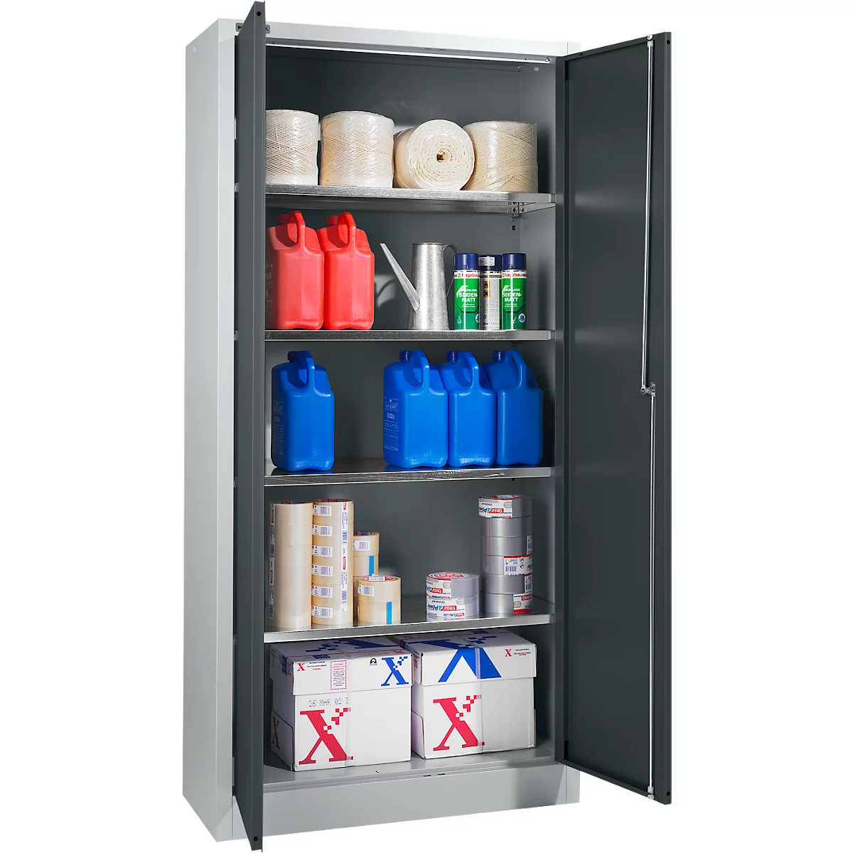 Schäfer Shop Select Materialschrank, abschließbar, 4 verzinkte Böden, 5 OH, B 800 x T 400 x H 1935 mm, Stahl, weißaluminium/anthrazitgrau
