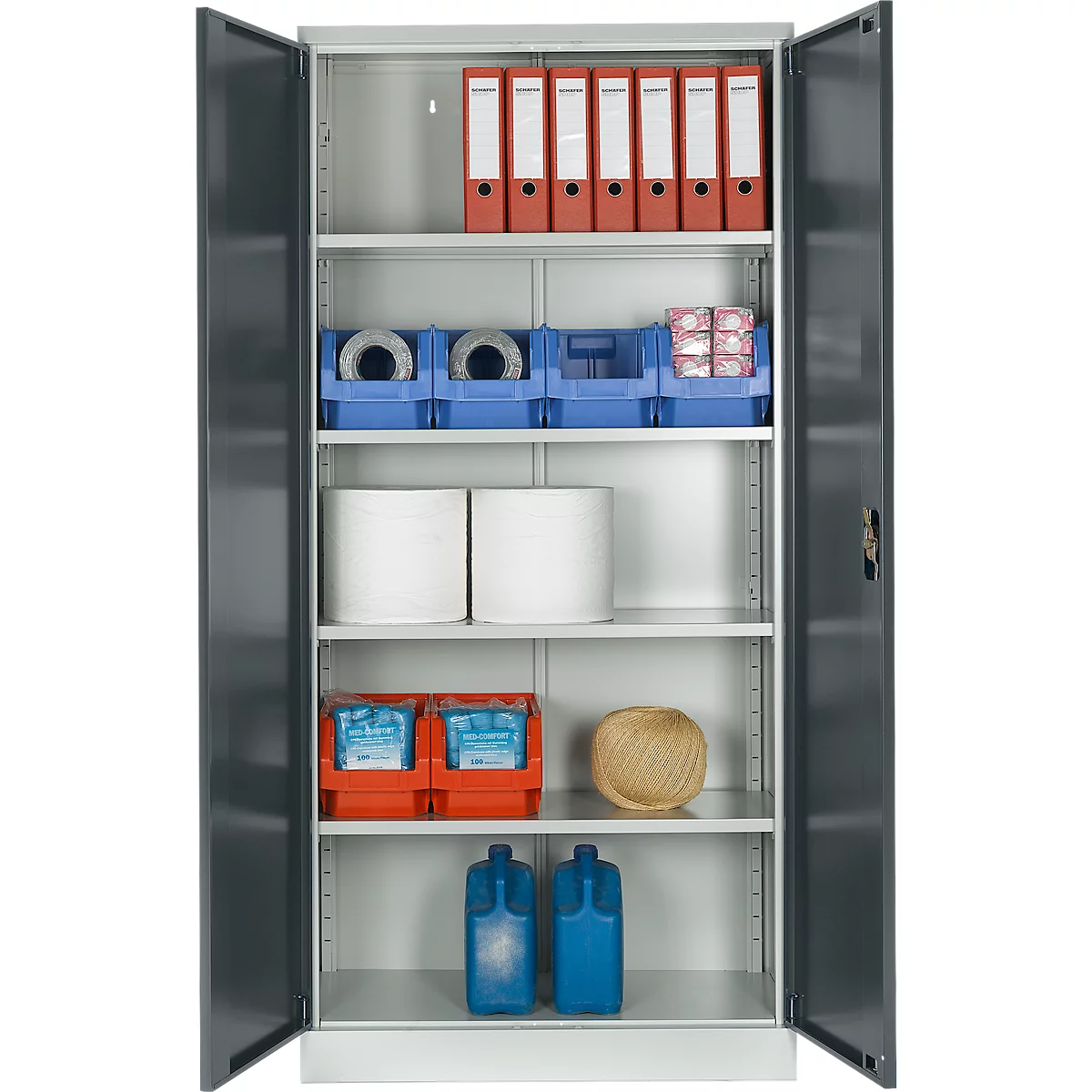 Schäfer Shop Select Materialschrank, abschließbar, 4 verzinkte Böden, 5 OH, B 950 x T 400 x H 1935 mm, Stahl, lichtgrau/anthrazitgrau