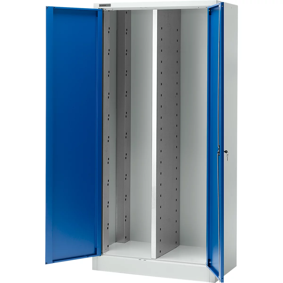 Schäfer Shop Select Materialschrank MS 2509, mit Mittelwand, Leergehäuse, B 950 x T 500 x H 1935 mm, Feinblech, weissaluminium/enzianblau