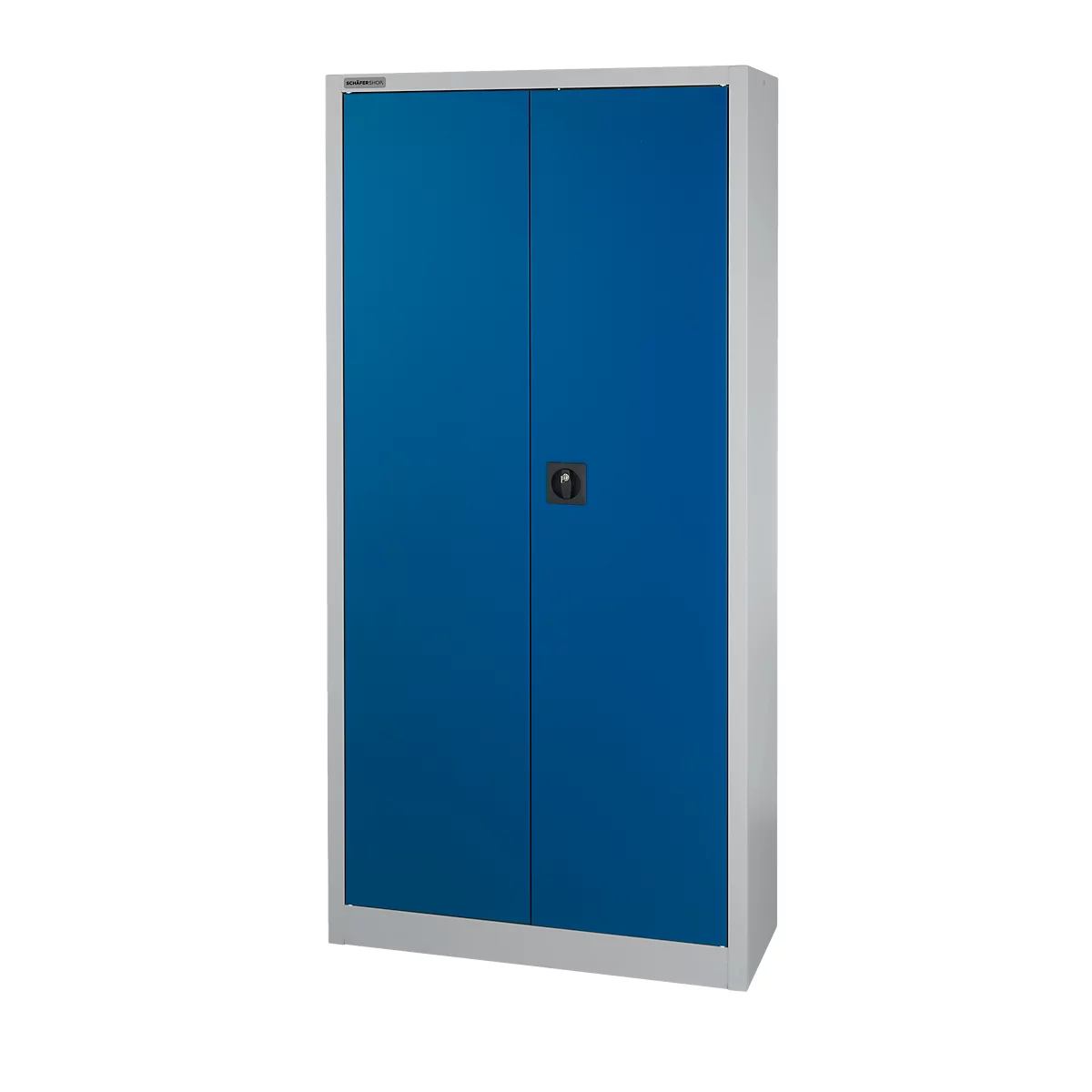 Schäfer Shop Select Materialschrank MS 2509, mit Mittelwand, Leergehäuse, B 950 x T 500 x H 1935 mm, Feinblech, weissaluminium/enzianblau