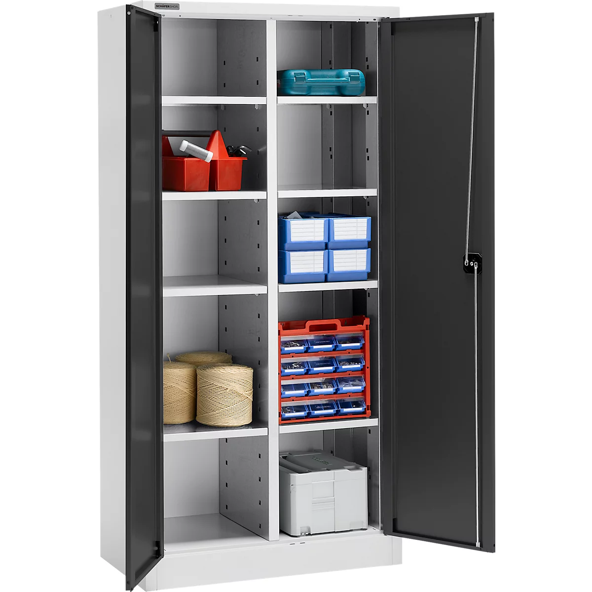 Schäfer Shop Select Materialschrank MS 2512, mit 8 Böden, B 1200 x T 500 x H 1935 mm, weißaluminium/anthrazitgrau