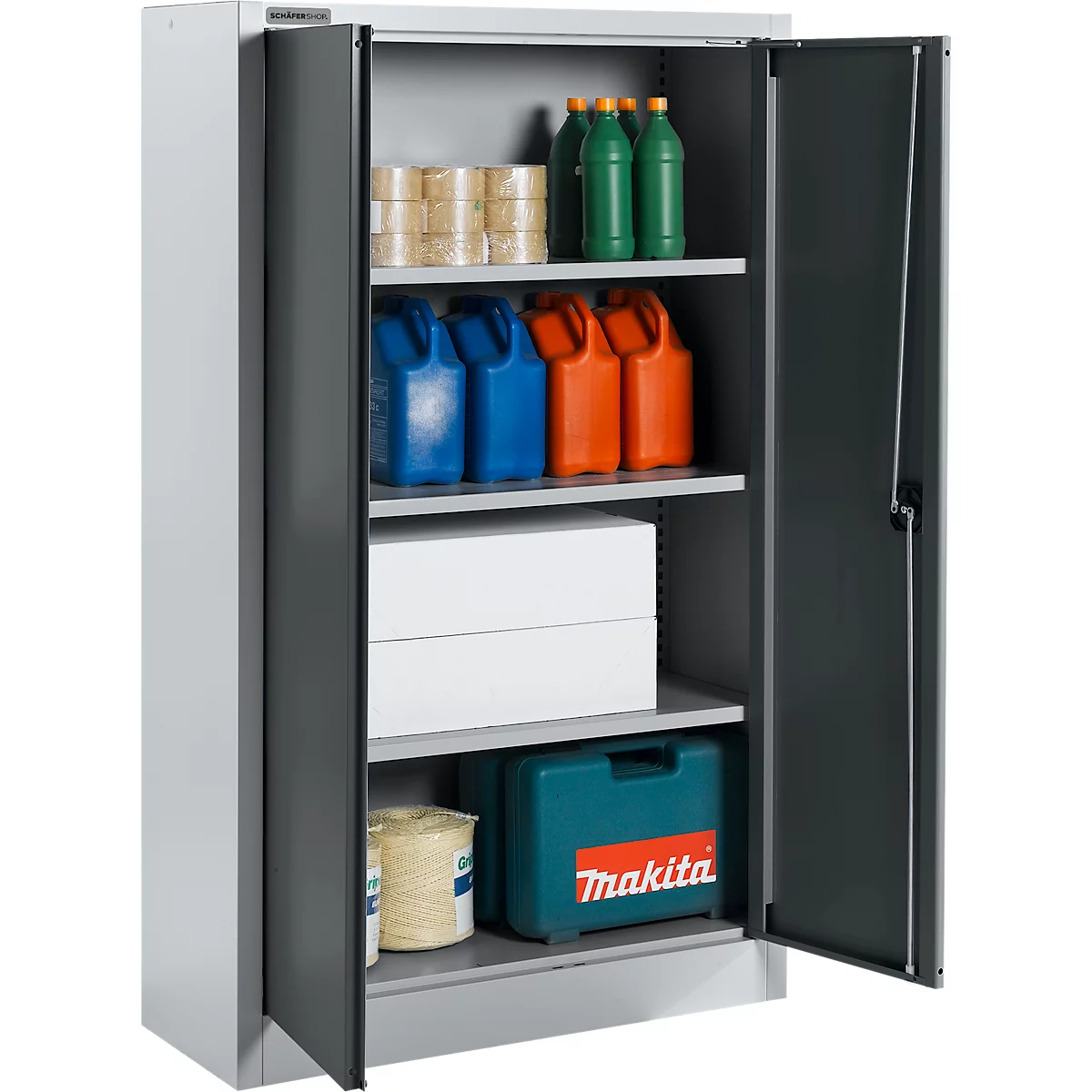 Schäfer Shop Select Materialschrank MSI 16408i , B 800 x T 400 x H 1535 mm, 3 Böden, Stahl, Weißalu/anthrazitgrau
