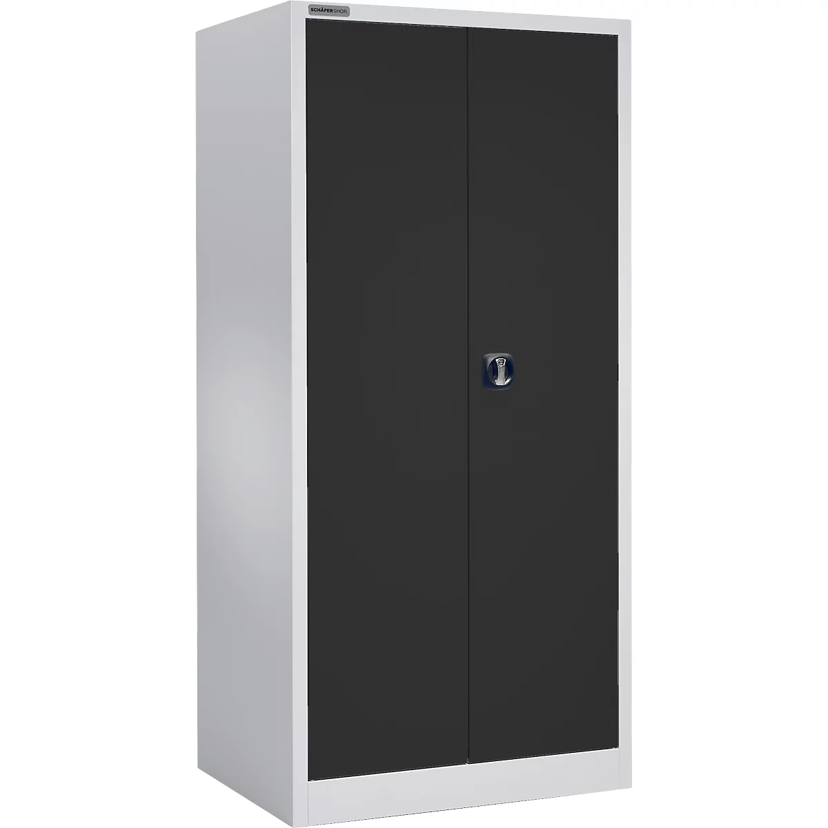 Schäfer Shop Select Materialschrank MSI 2409, mit Lochrasterwänden auf halber Höhe, mit 3 Fachböden & 2 Schubläden, B 950 x T 400 x H 1935 mm, weißaluminium/anthrazitgrau