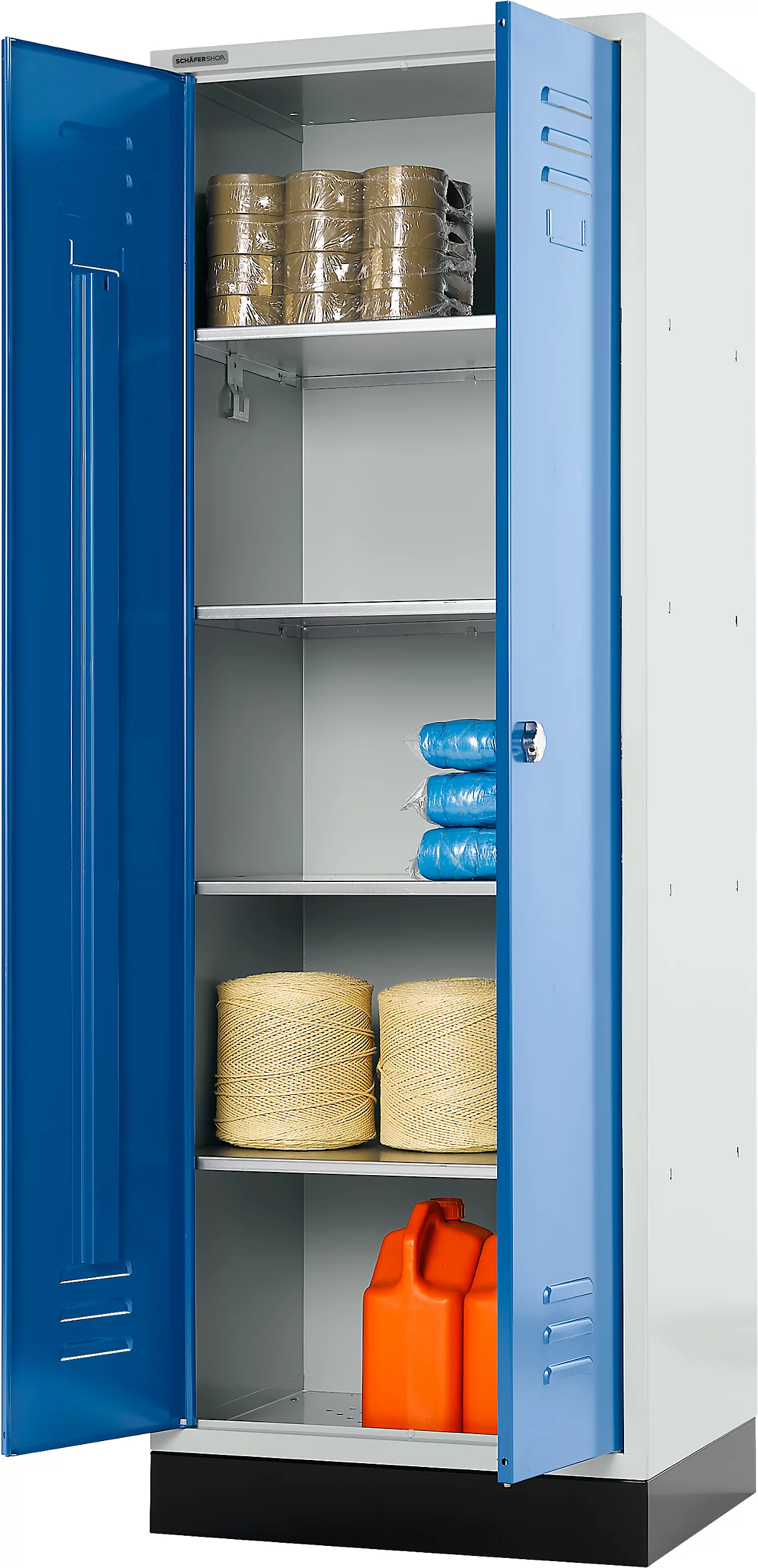 Schäfer Shop Select Materialspind, 1800 x 630 x 500 mm, Drehriegelverschluss, lichtgrau/enzianblau